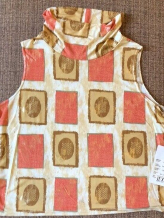 Jex Collection Tops - Sleeveless Geometric Print Cowl Neck Top - Orange/Gold